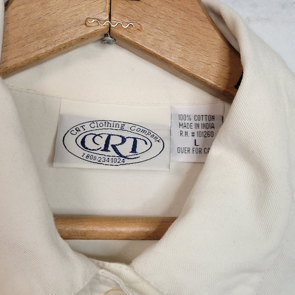 Vtg 1990s CRT Wolf Applique Shacket Sz L Cream Denim Western Rustic Jacket - Picture 5 of 9